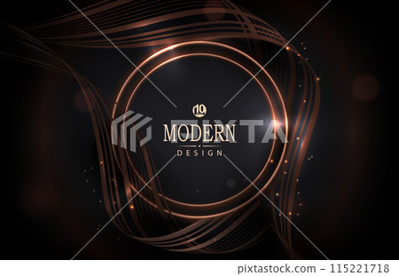 Composition with round abstract frame in gold color on black design 115221718