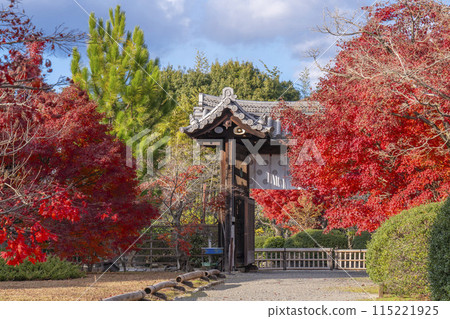Autumn in Kyoto: Kanshuji Temple's Chumon Gate (Imperial Envoy Gate) surrounded by autumn leaves Autumn in Kyoto: Kanshuji Temple's Chumon Gate (Imperial Envoy Gate) surrounded by autumn leaves 115221925