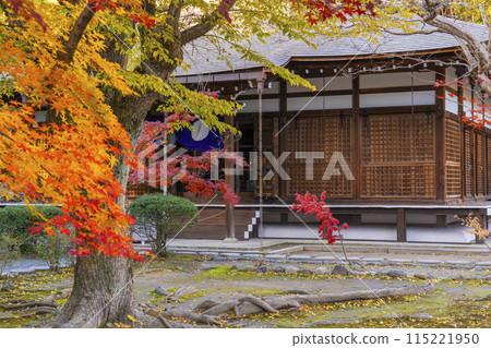 秋天的京都，甘修寺正殿被秋葉覆蓋 115221950
