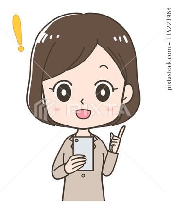 一位在操作智慧型手機時有想法的女商人的上半身插圖 一位在操作智慧型手機時有想法的女商人的上半身插圖 115221963