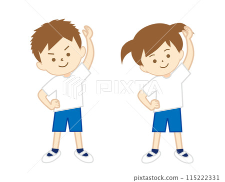 男孩和女孩穿著體操服做體操 男孩和女孩穿著體操服做體操 115222331