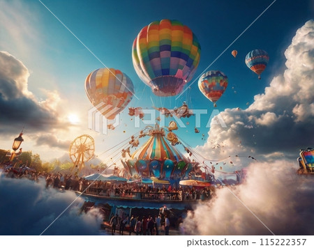 漂浮在天空中的氣球和遊樂園 115222357