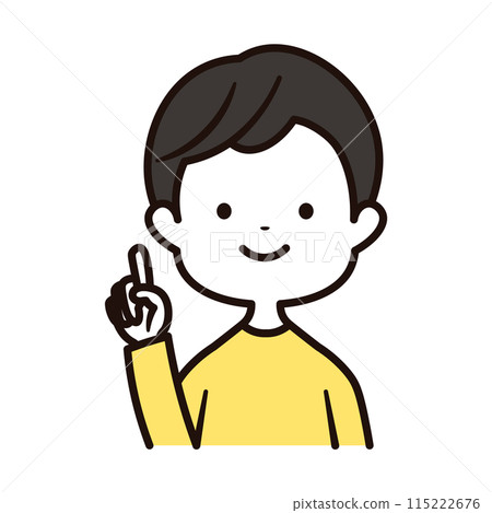 右手指向微笑的男孩上半身圖示插畫素材 右手指向微笑的男孩上半身圖示插畫素材 115222676