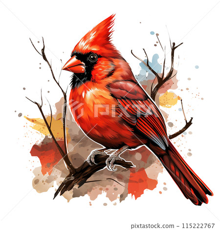 Northern cardinal bird on the branch on clean background. Birds. Wildlife Animals. 115222767