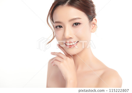 Beautiful young asian woman with clean fresh skin on white background, Face care, Facial treatment, Cosmetology, beauty and spa, Asian women portrait. 115222807