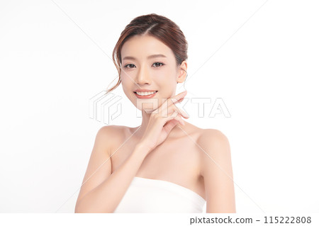 Beautiful young asian woman with clean fresh skin on white background, Face care, Facial treatment, Cosmetology, beauty and spa, Asian women portrait. 115222808