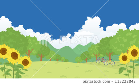 夏日風景： 向日葵盛開的小山 115222842