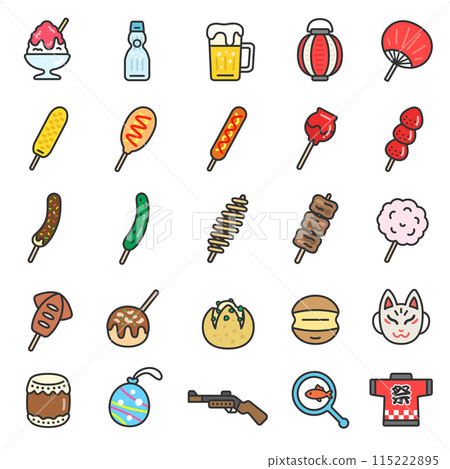夏季節日圖示插圖集（線條畫顏色） 115222895