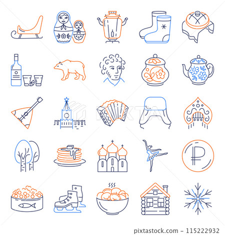 Russian national symbols line icon set Russian national symbols line icon set 115222932