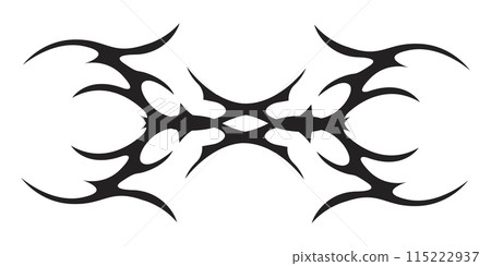 Neo tribal heart y2k aesthetic tattoo gothic cover, fire or wings abstract silhouette isolated on background. Divider, border, cyber body ornament, neotribal web goth decoration 115222937