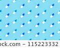 Seamless repetitive two-piece hard starch capsule pills on a soft blue background 115223332