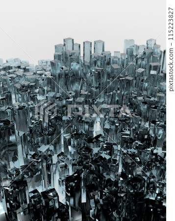 Image of a city of glass buildings crowded with people 3D illustration vertical Image of a city of glass buildings crowded with people 3D illustration vertical 115223827