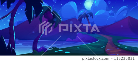 Night summer island scenery with palm trees 115223831