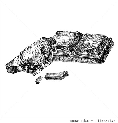 Chocolate bar graphic vector illustration, hand drawn sketch. Food illustration. Engraving for food packaging design 115224132