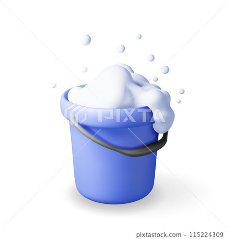 3d plastic bucket with soapy foam and bubbles 115224309