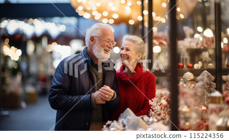 senior nordic couple at christmas shopping mall market shopping presents senior nordic couple at christmas shopping mall market shopping presents 115224356