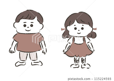 Hand-drawn illustration of a child standing and looking forward Hand-drawn illustration of a child standing and looking forward 115224593