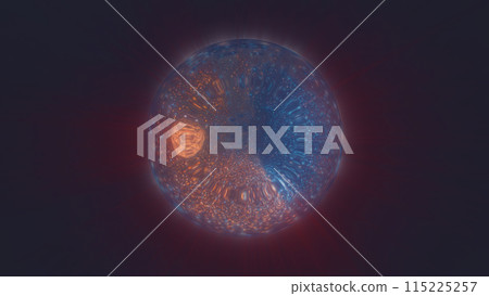 Abstract red bright glowing background with a sphere core atom energy burning ball circle made of waves of energy rays and plasma with light 115225257