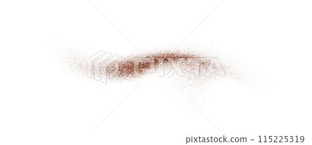 Coffee, cocoa or chocolate powder particles and specks. Brown dust or sand wave element. Ground beans, grains and granules wavy flowing shape. Vector overlay illustration Coffee, cocoa or chocolate powder particles and specks. Brown dust or sand wave element. Ground beans, grains and granules wavy flowing shape. Vector overlay illustration 115225319