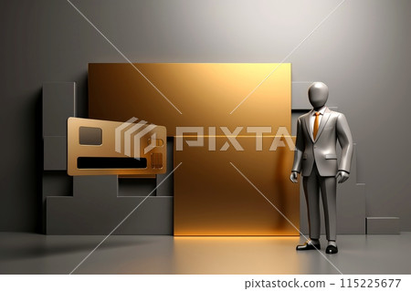 Close-up, 3d mockup of abstract salesman icon with finance concept,minimal background, Generative AI 115225677