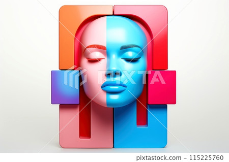 3d abstract human head,face, Psychic waves concept, Generative AI 115225760