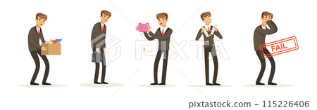 Business Man Character Fail Suffering Loss Vector Set 115226406