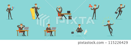 Successful Business Man Office Character Wear Formal Suit Vector Set Successful Business Man Office Character Wear Formal Suit Vector Set 115226429