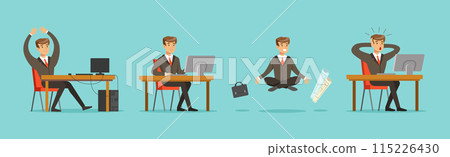 Successful Business Man Office Character Wear Formal Suit Vector Set 115226430