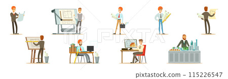 Man Architect Character and Construction Engineer Worker Vector Set Man Architect Character and Construction Engineer Worker Vector Set 115226547