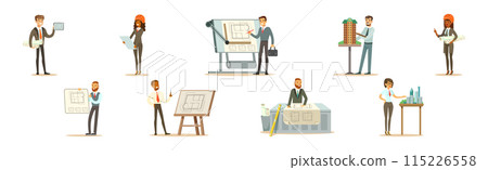 Man and Woman Architect Character and Construction Engineer Worker Vector Set Man and Woman Architect Character and Construction Engineer Worker Vector Set 115226558