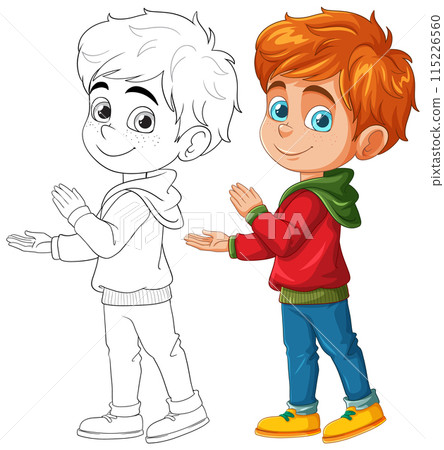 Colorful and Outline Boy Illustration 115226560