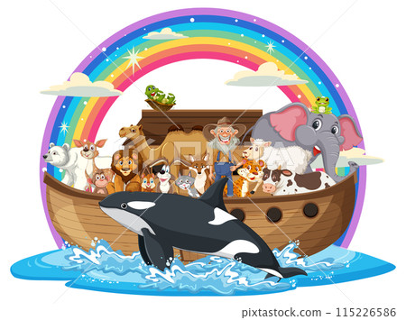 Animals on a Boat with Rainbow 115226586