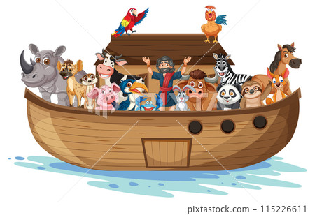 Animals on a Wooden Boat 115226611