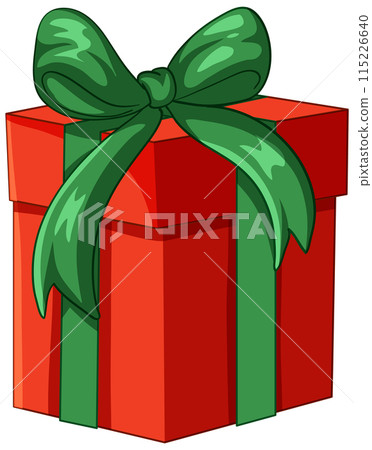 Red Gift Box with Green Ribbon 115226640