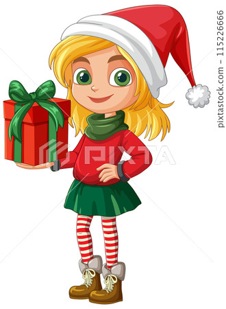 Girl with Christmas Gift Box 115226666