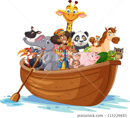 Animals and Human in a Boat Animals and Human in a Boat 115226681