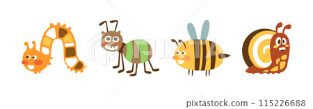 Funny Insect Character with Cute Smiling Face Vector Set Funny Insect Character with Cute Smiling Face Vector Set 115226688