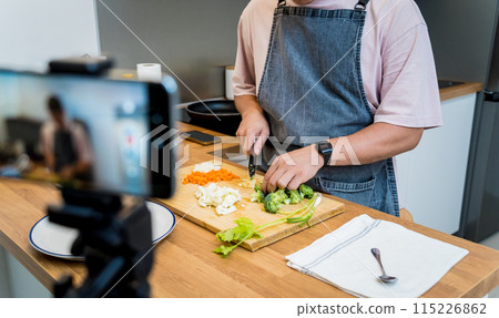 The chef is broadcasting live from workshop how to prepare a vegetarian lentils soup The chef is broadcasting live from workshop how to prepare a vegetarian lentils soup 115226862