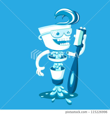 Cute happy smiling toothpaste with toothbrush.Vector modern flat style cartoon character illustration.Isolated blue background.Clear tooth concept.Brushing teeth.Dental kids care 115226996