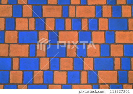 Blue Orange Color Pattern Paving Stone Floor Surface Street Road City Texture Background Tile 115227201