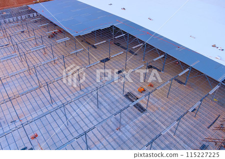 Installation during construction of steel warehouse structure roof truss frame Installation during construction of steel warehouse structure roof truss frame 115227225
