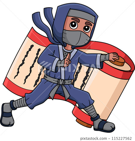 Ninja Holding a Big Scroll Cartoon Colored Clipart 115227562