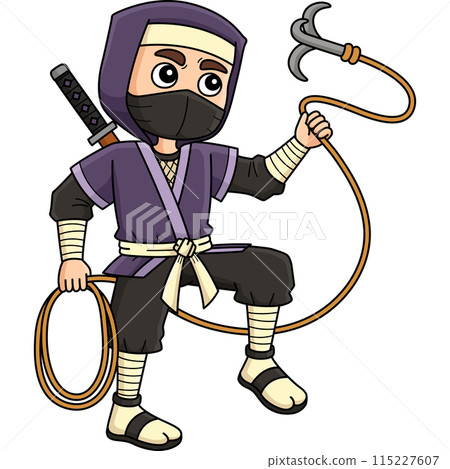 Ninja with Grappling Hook Cartoon Colored Clipart 115227607