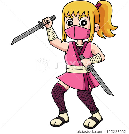 Ninja kunoichi Two Short Katanas Cartoon Clipart Ninja kunoichi Two Short Katanas Cartoon Clipart 115227632