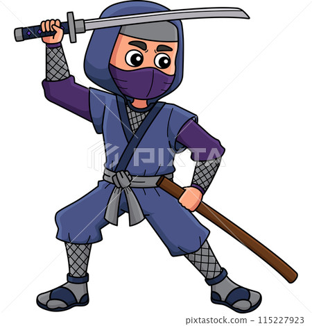 Ninja with a Katana and Sheath Cartoon Clipart 115227923