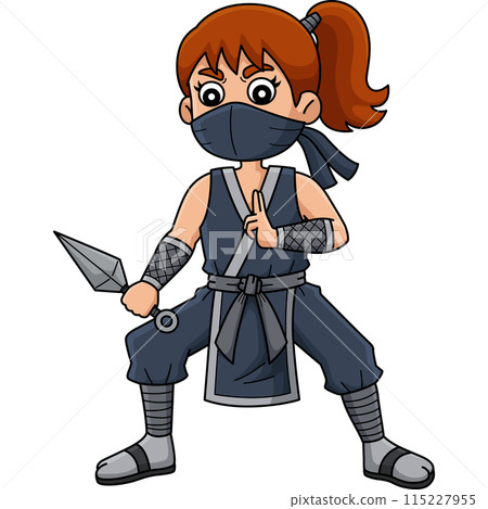 Ninja Kunoichi with Kunai Cartoon Colored Clipart  115227955