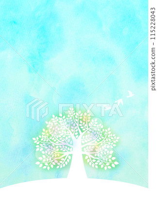 Watercolor style, flapping birds and a fantastic big tree 115228043