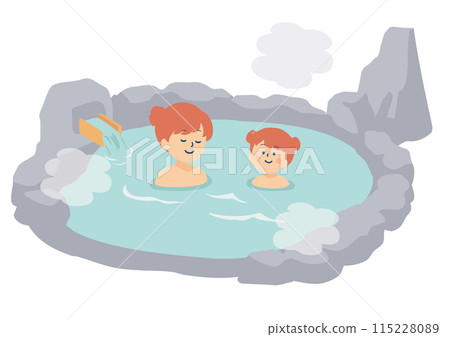 父母與孩子泡溫泉的插畫 父母與孩子泡溫泉的插畫 115228089
