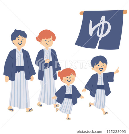 一家人穿著浴衣泡溫泉的插畫 115228093