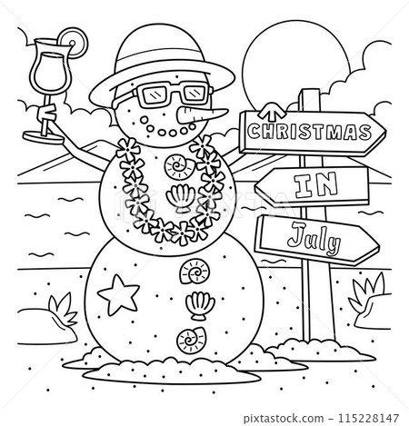 Christmas in July Snowman Sand Coloring Page  115228147